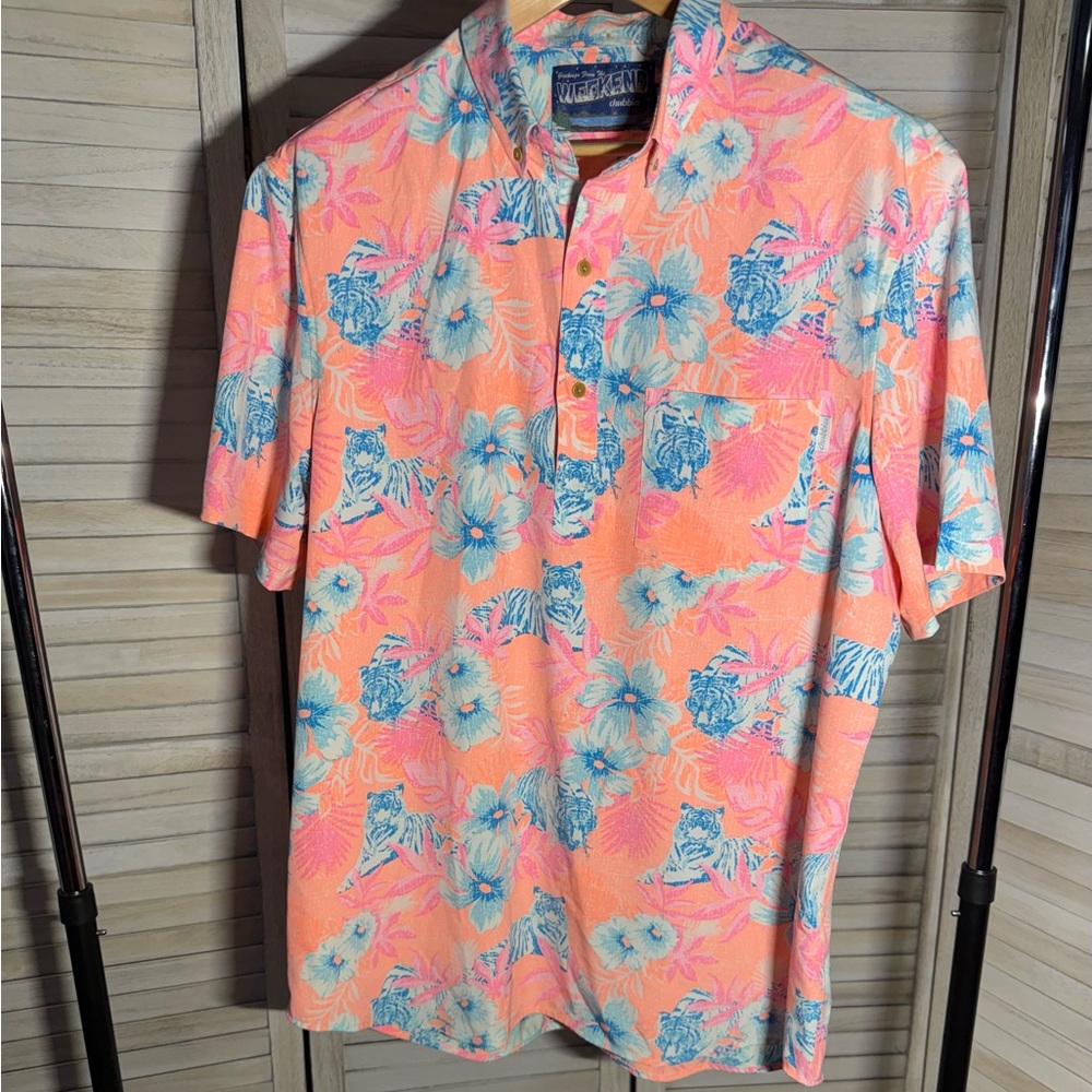 🌺Chubbies Men's Tropical Floral Shirt - Coral and Aqua